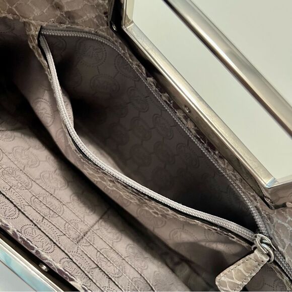 MICHAEL KORS Snakeskin Leather Clutch Chain Shoulder Bag Gray Silver - Picture 7 of 14